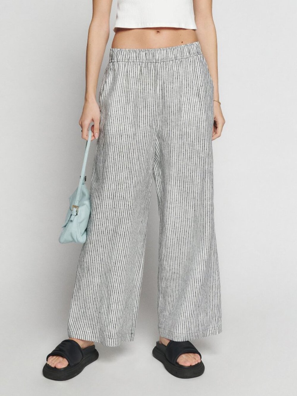 Reformation Ava Stripe Wide Leg Pull On Linen Pants Stripes XS